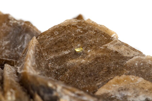 Macro mineral stone Barit Pyrit on a white background