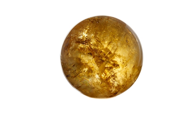 Macro mineral stone Calcite orb on a white background