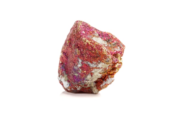 Macro mineral stone Chalcopyrite in the rock on a white background