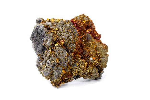 Macro mineral stone Chalcopyrite on a white background