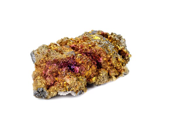 Macro mineral stone Chalcopyrite on a white background