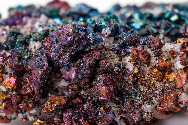 Macro mineral stone Chalcopyrite on a white background