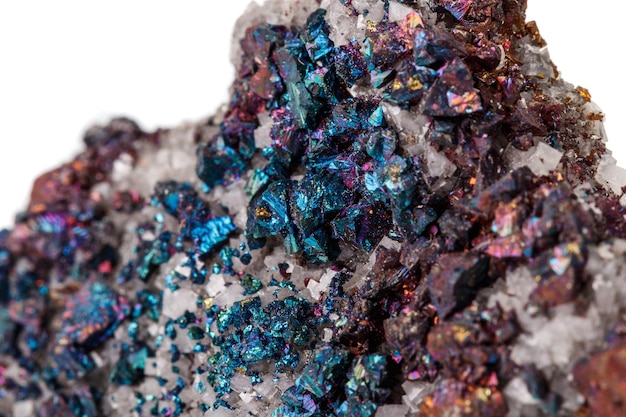 Macro mineral stone Chalcopyrite on a white background