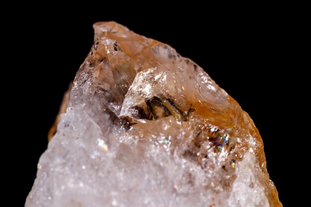 Macro mineral stone Citrine on black background