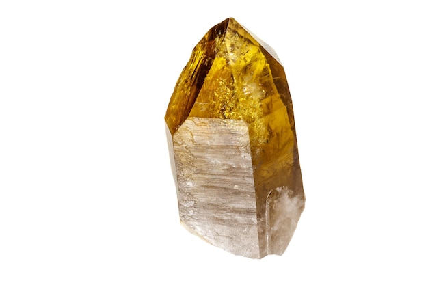 Macro mineral stone Citrine on white background close up