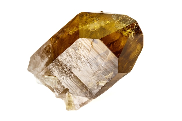 Macro mineral stone Citrine on white background