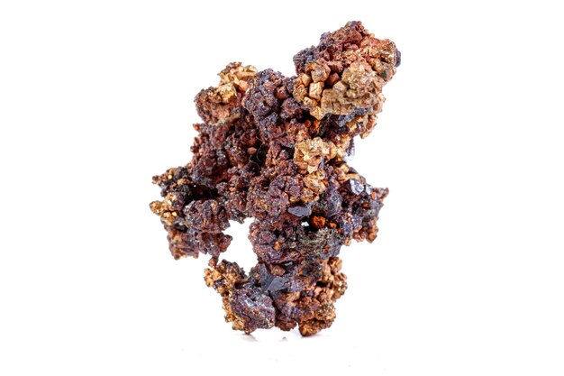 Macro mineral stone copper with cuprite on a white background