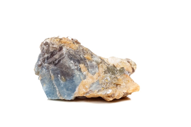 Macro mineral stone Corundum in rock a white background