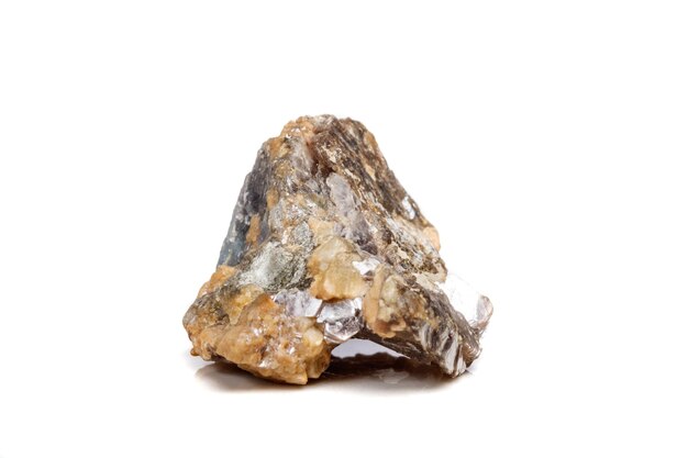 Macro mineral stone Corundum in rock a white background