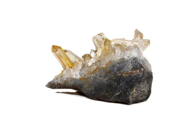 Macro Mineral Stone Crystals Citrine on a white background