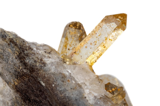 Macro Mineral Stone Crystals Citrine on a white background