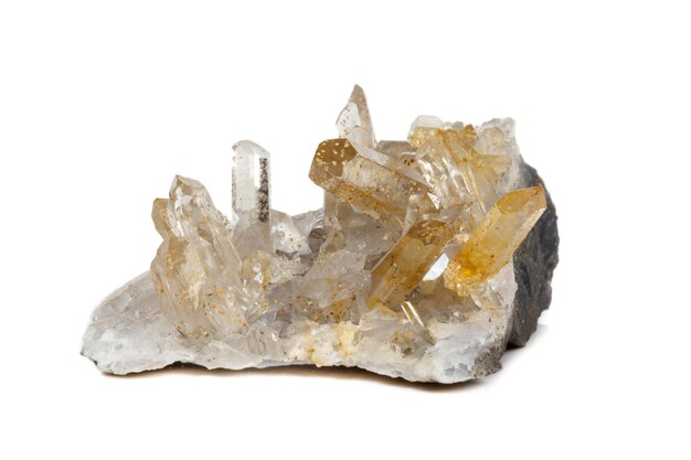 Macro Mineral Stone Crystals Citrine on a white background