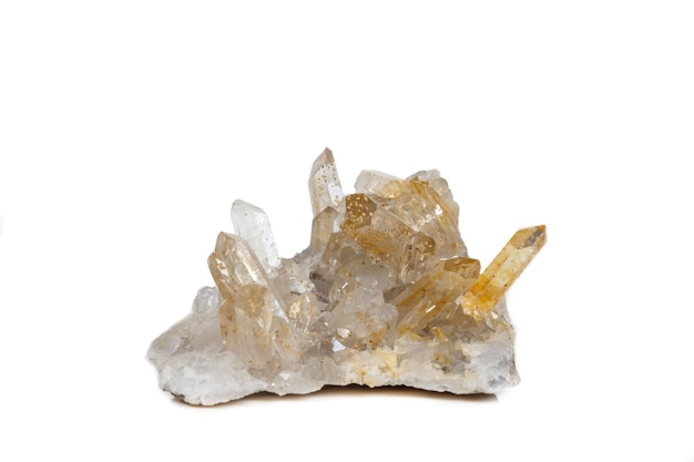 Macro Mineral Stone Crystals Citrine on a white background