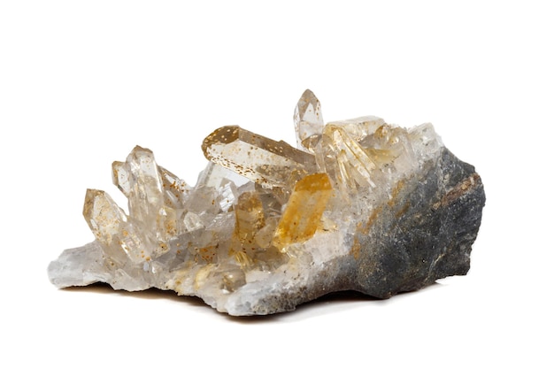 Macro Mineral Stone Crystals Citrine on a white background