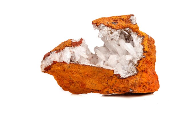 Macro mineral stone crystals Hemimorphite rock on a white background