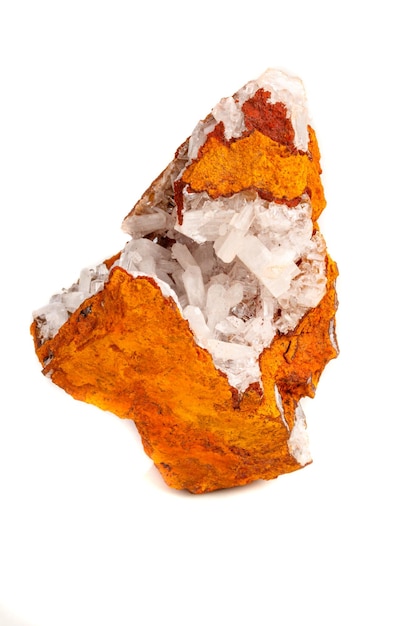 Macro mineral stone crystals Hemimorphite rock on a white background