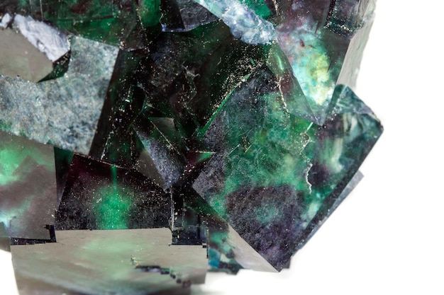 Macro mineral stone Fluorite on a white background