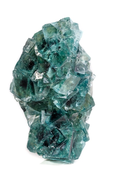 Macro mineral stone Fluorite on a white background