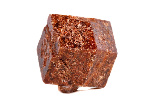 Macro mineral stone Garnet on a white background