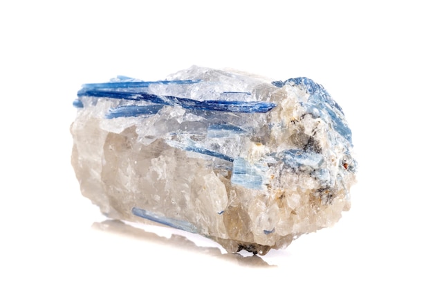 Macro mineral stone Kyanite a white background