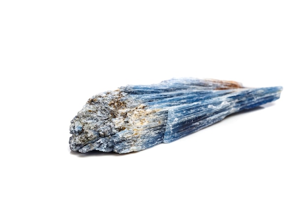 Macro mineral stone Kyanite a white background