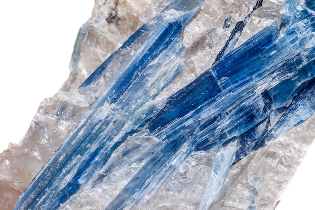 Macro mineral stone Kyanite a white background