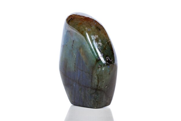 Macro mineral stone Labradorite on white background