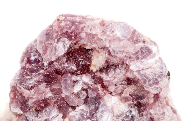 Macro mineral stone Lepidolite in the rock a white background