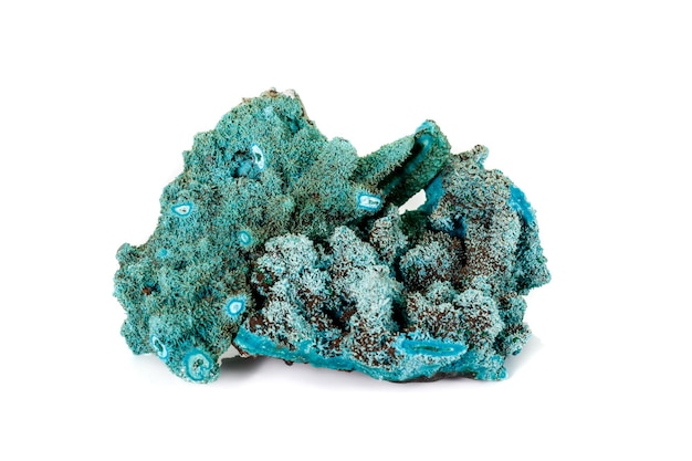 Macro mineral stone Malachite against white background