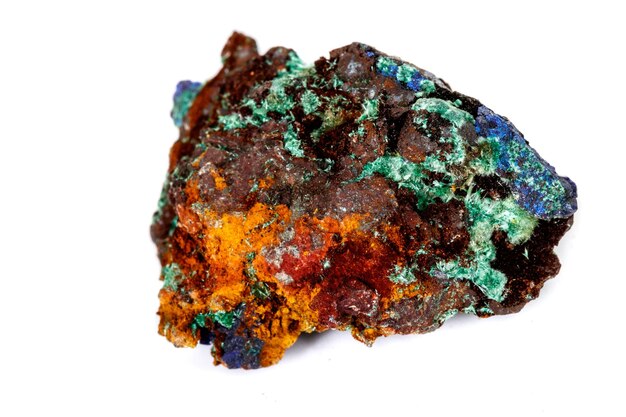 Macro mineral stone Malachite and Azurite against white background