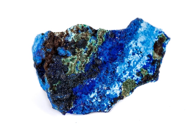 Macro mineral stone Malachite and Azurite against white background