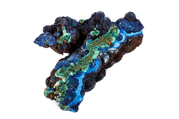 Macro mineral stone Malachite and Azurite against white background