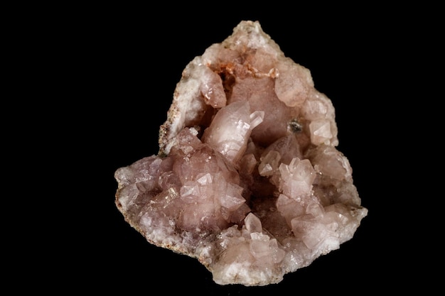 Macro mineral stone Pink Amethyst on a black background