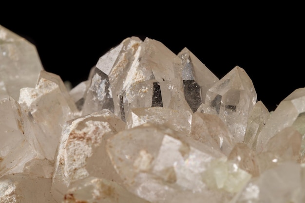 Macro mineral stone Prehnite quartz on a black background