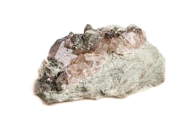 Macro mineral stone quartz chlorite Palygorskite rock on a white background