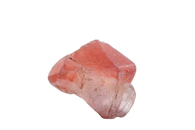 Macro mineral stone quartz pink on a white background