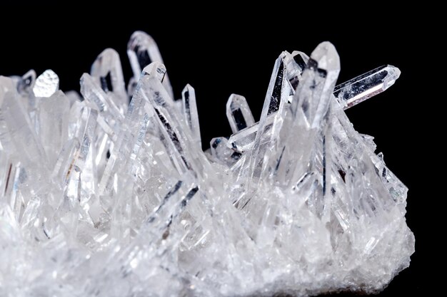 Macro Mineral Stone Rhinestone in Crystals on a Black Background