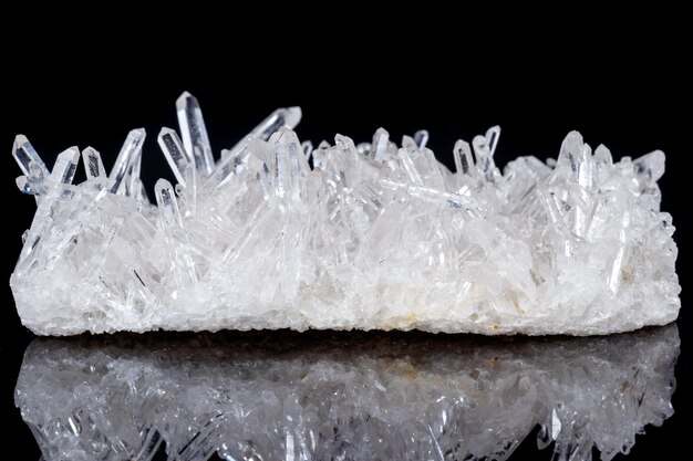 Macro Mineral Stone Rhinestone in Crystals on a Black Background