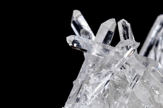 Macro Mineral Stone Rhinestone in Crystals on a Black Background