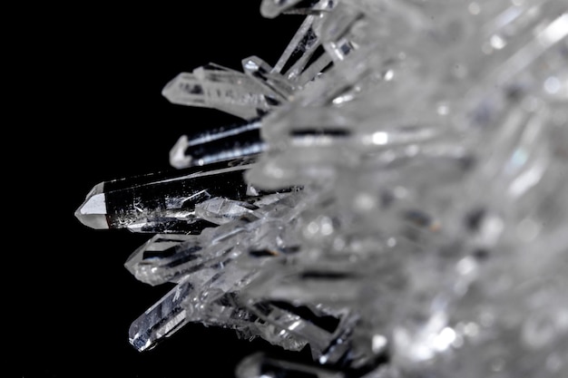 Macro Mineral Stone Rhinestone in Crystals on a Black Background