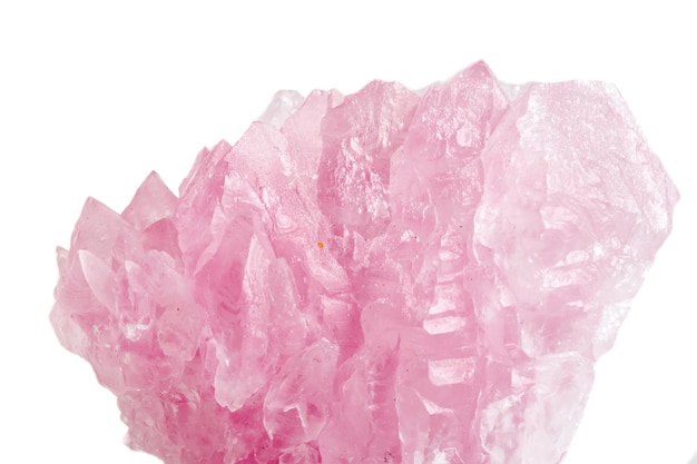 Macro mineral stone Rose quartz on white background