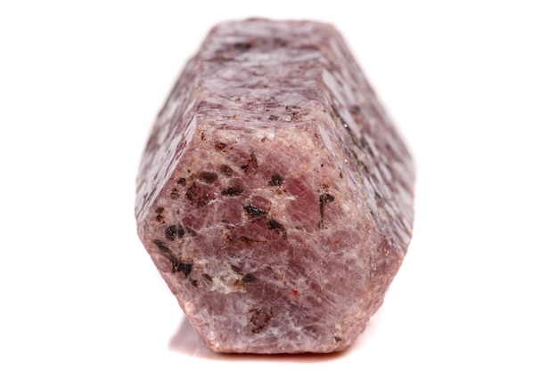 Macro mineral stone Ruby in the breed a white background