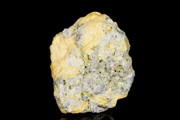 Macro mineral stone Sulfur on black background