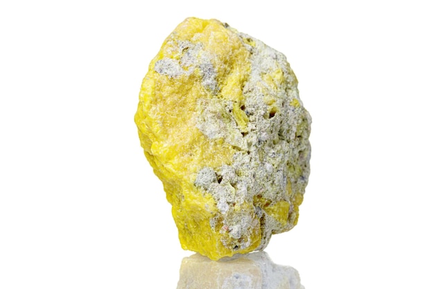 Macro mineral stone sulfur on a white background