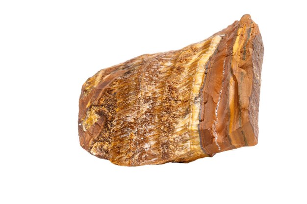 Macro mineral stone Tiger's eye in the breed on a white background