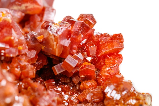 Macro mineral stone Vanadinite on a white background