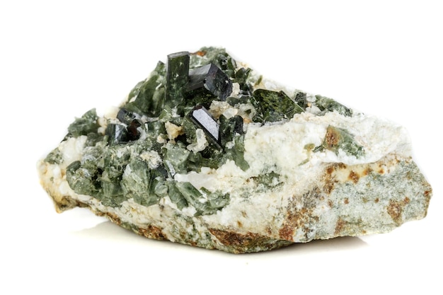 Macro mineral tourmaline stone on white background