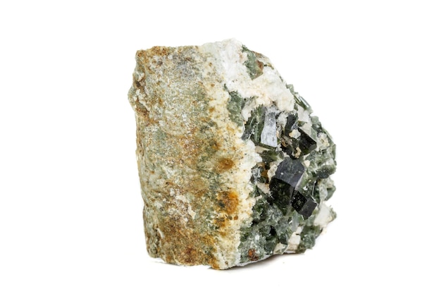 Macro mineral tourmaline stone on white background