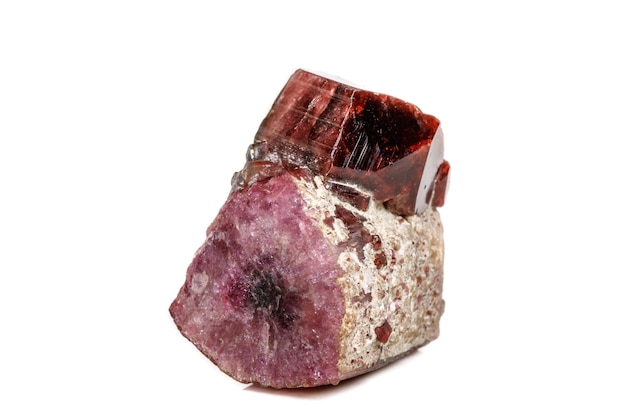 Macro mineral tourmaline stone on a white background