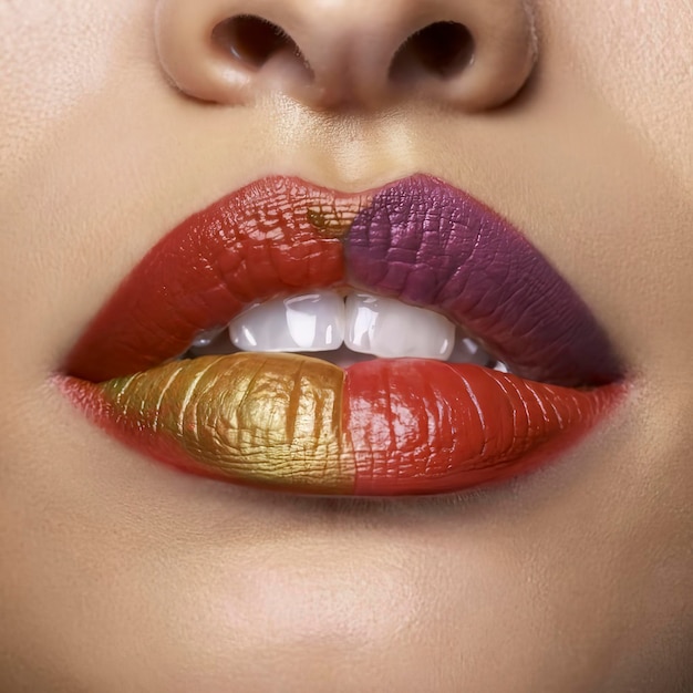 Macro multi colored lips one women